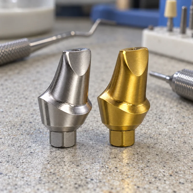 Titanium abutments, one gold-tone