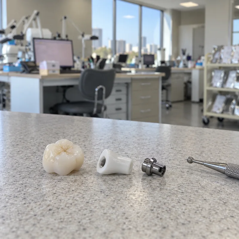 Crown, zirconia abutment and titanium base