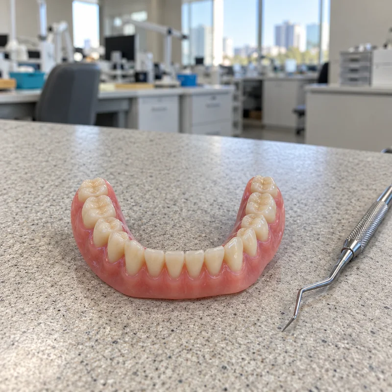 A lower denture on its model