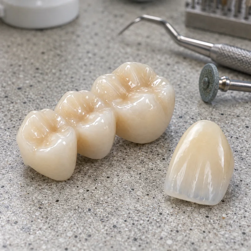 A three-unit bridge and an anterior crown